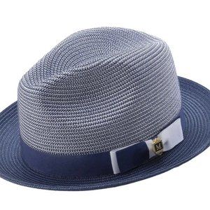 Men’s NAVY Braided Two Tone Stingy Brim Pinch Fedora Hat H68